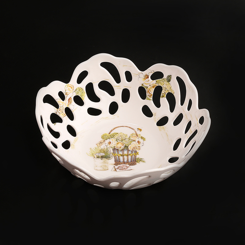 Hollowed-out Print Plastic Fruit Basket For Home