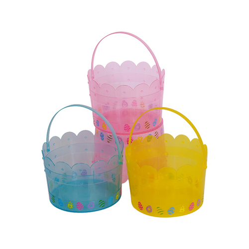 Multicolor round transparent plastic bucket Printed pattern